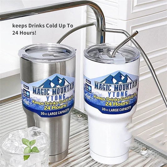 DecorBites™ Freeze Thermos Bottle Straw Stainless Steel Tumbler 30oz - Ice Mountain Cup