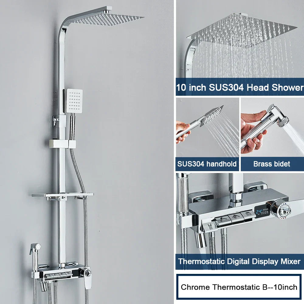 DecorBites™ Digital Display Shower System with Thermostatic Control and Tub Spout