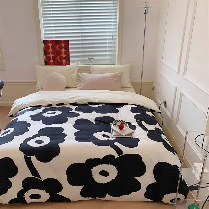 Conjunto de Ropa de Cama de Edredón de Tamaño Completo en Satén de Algodón con Estampado de Grandes Flores Decorbites™