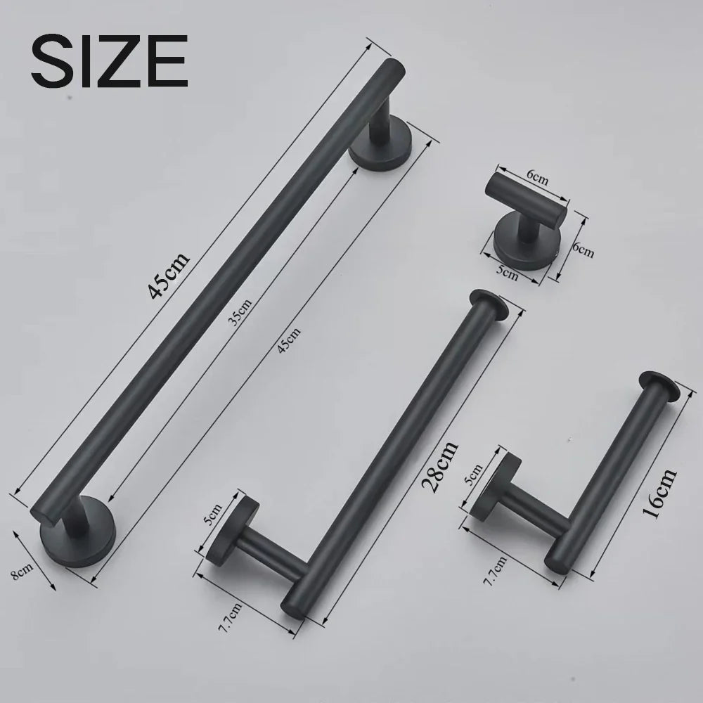 DecorBites™ Brushed Gold Bathroom Accessories Set: Towel Rail, Paper Holder, Hook, Stainless Steel