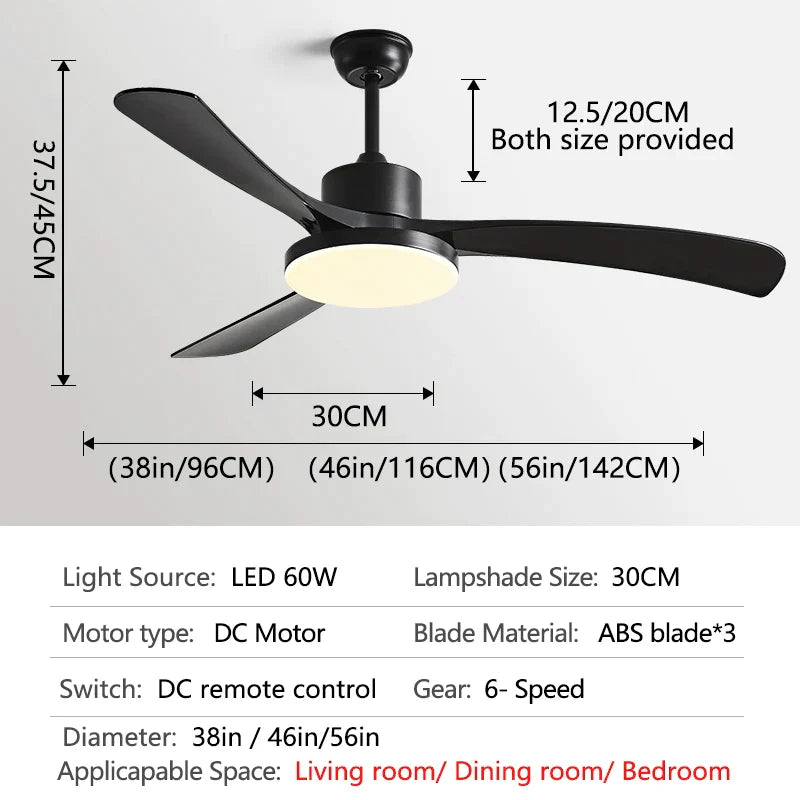 DecorBites™ 56 Inch 3-Leaf Fan Light with Remote Control for Modern Restaurant Settings