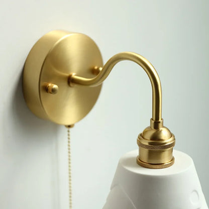 DecorBites™ Clear Glass LED Wall Sconce Pull Chain Switch Modern Copper Bedside Lamp