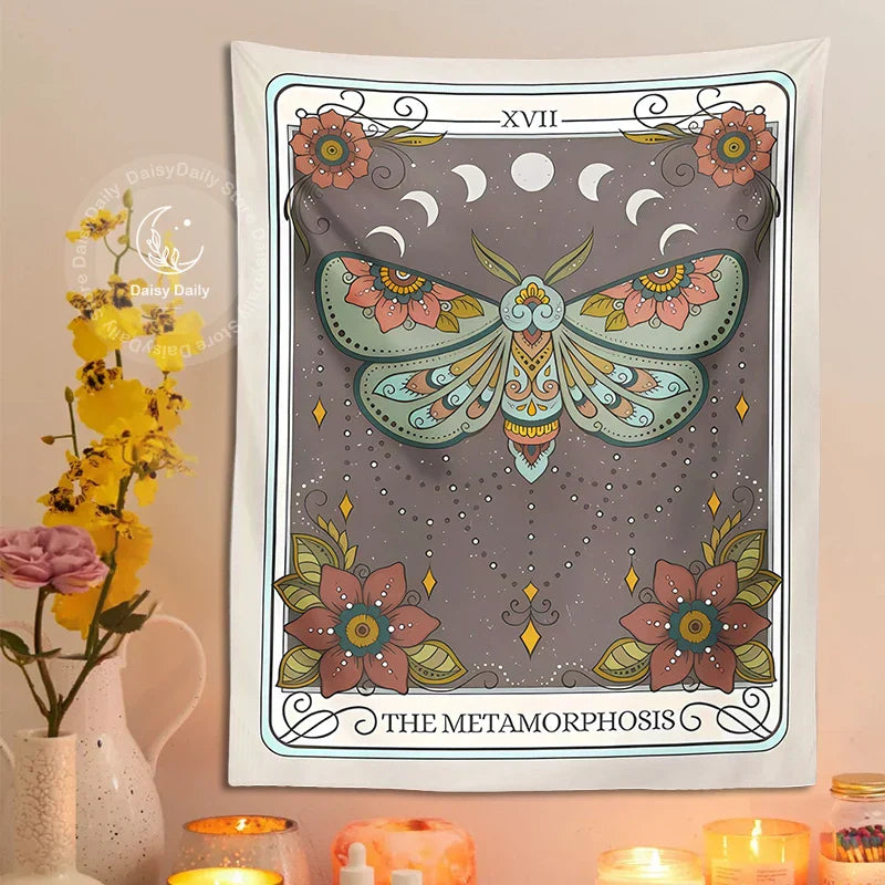 Decobites Metamorphosis Tarot Tapestry: Mystical Forestcore Moon Moth Decor for Home & Dorm