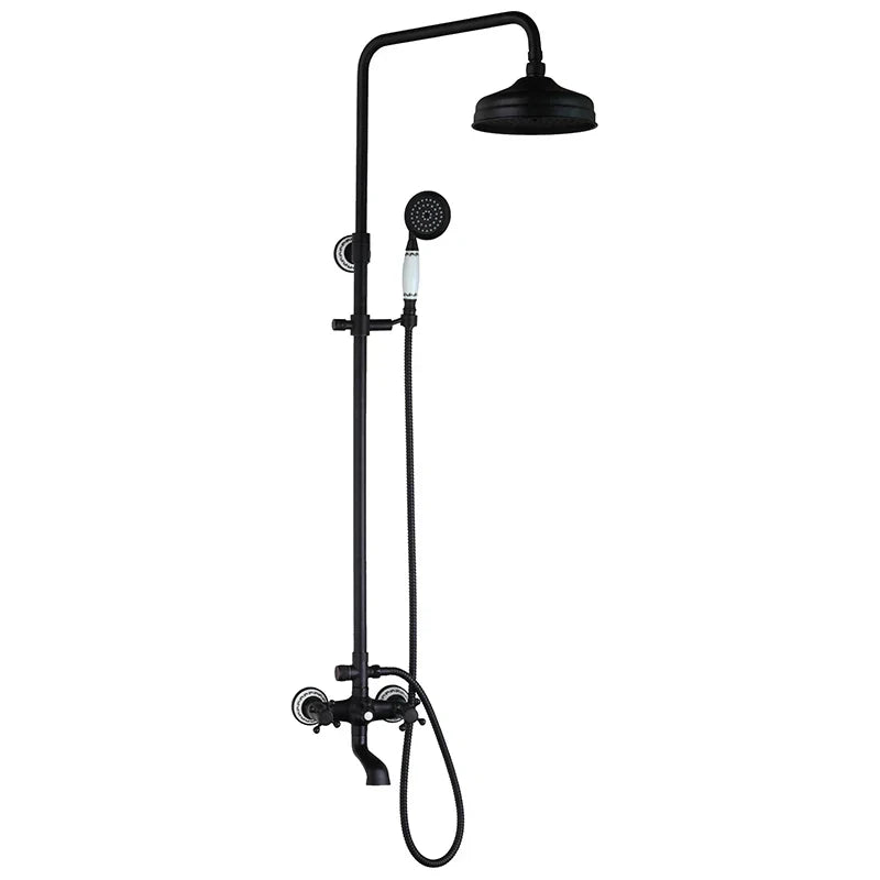DecorBites™ 8 Inch Matte Black Shower Faucet Set with Hand Spray and Rainfall Head