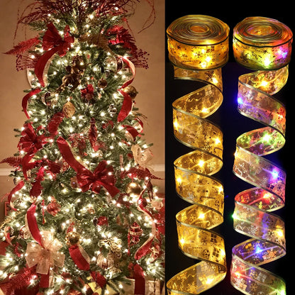 Christmas Ribbon Fairy Light String Merry Christmas Decorations For Home 2024 Xmas Tree Ornament Xmas Navidad Gift New Year 2025