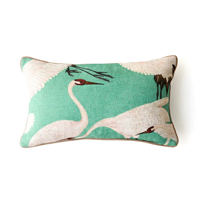 DecorBites™ Dancing Crane Decorative Cushion Cover: High Grade French Retro Pillow Case 45x45cm