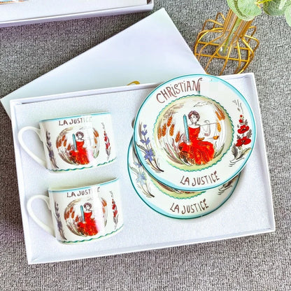Juego de tazas de café y té DecorBites™ de porcelana fina con platillo, vajilla para té y plato de postre.