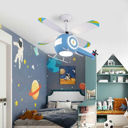 DecorBites™ Aircraft LED Ceiling Fan Light Remote Dimming Chandelier for Kids Bedroom