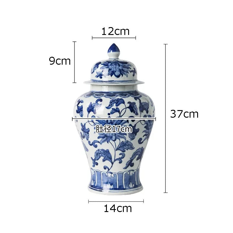 DecorBites™ Blue White Porcelain Bird Flower Jar Tea Canister Vase Desk Decor