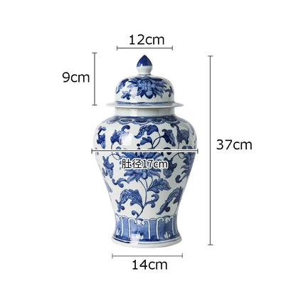 DecorBites™ Blue White Porcelain Bird Flower Jar Tea Canister Vase Desk Decor