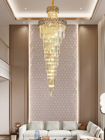 DecorBites™ Crystal Chandelier Spiral Staircase Luxury Lighting