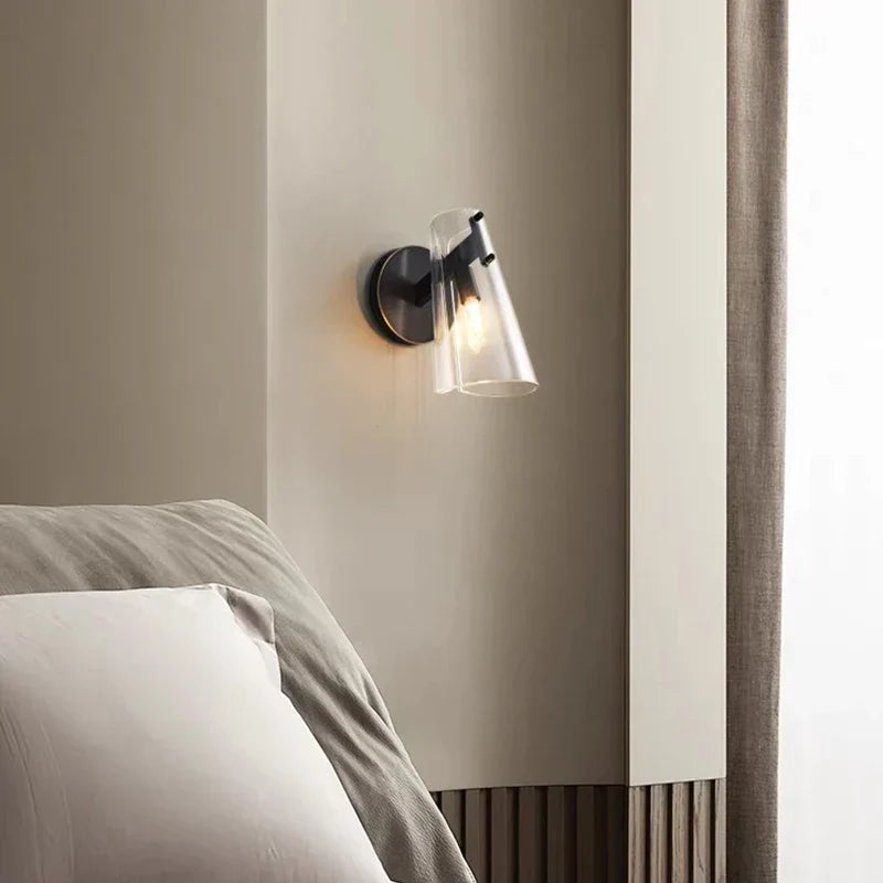 DecorBites™ Black Copper Bedroom Wall Lamp with Transparent Lampshade