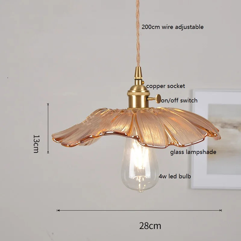 DecorBites™ Green Glass LED Pendant Lamp with Copper Wood Handle for Modern Nordic Home Decor