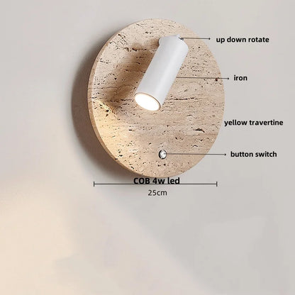 DecorBites™ LED Wall Light Fixtures Bedroom Modern Button Switch Yellow Travertine White Iron Bedside Lamp