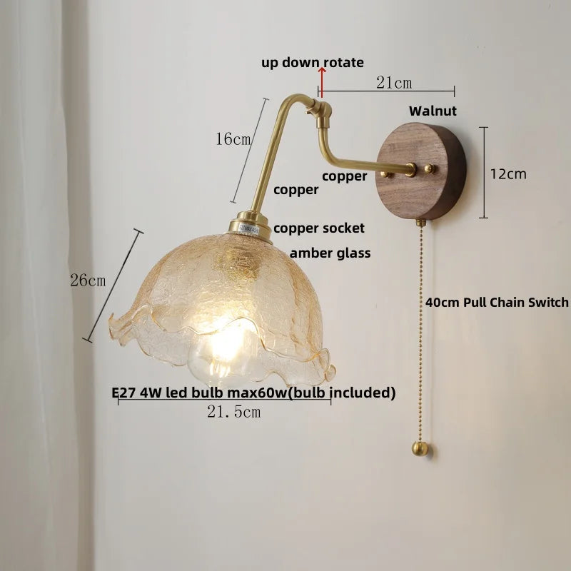 DecorBites™ LED Wall Lights Up Down Rotate Pull Chain Switch Bedside Lamp Glass Canopy Fixtures