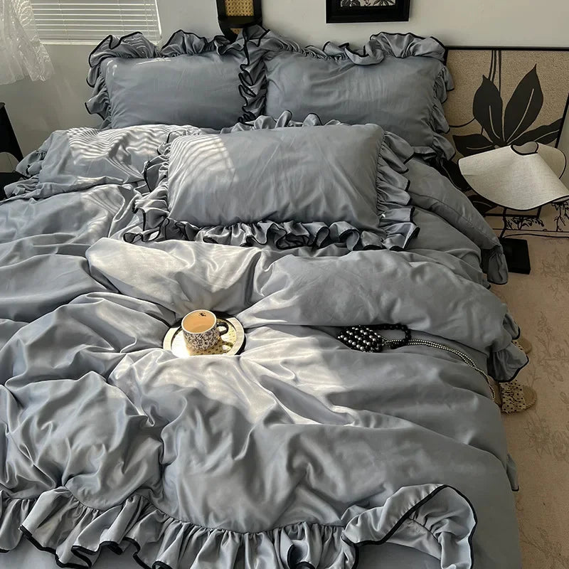 طقم أغطية سرير DecorBites™ Cooling Silky Ruffled مقاس 180×220 - 4 قطع ملاءة ناعمة وملائمة