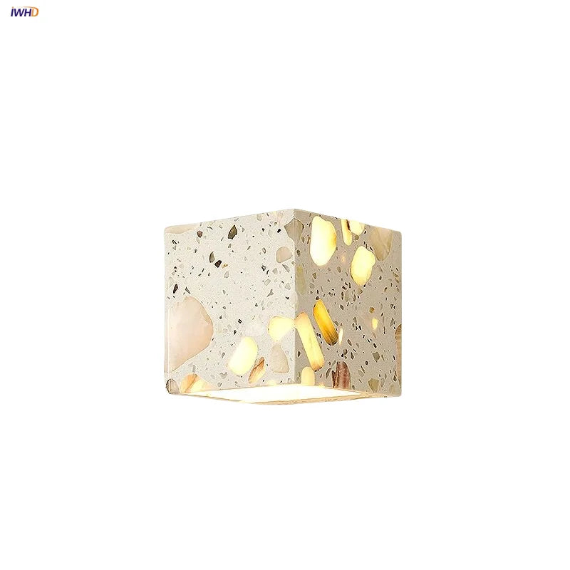 DecorBites™ LED Wall Light Fixture Bedroom Balcony Hallway Waterproof Square Terrazzo Bedside Lamp