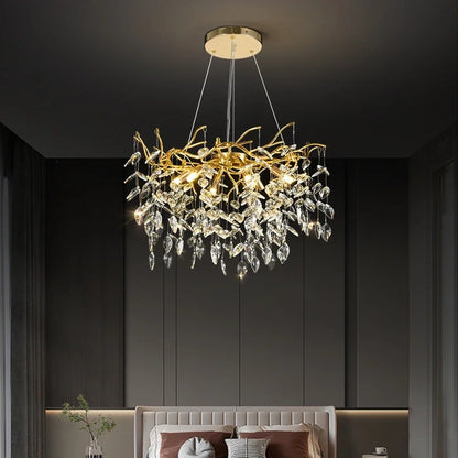 DecorBites™ Golden Branch Ceiling Crystal Chandelier – Luxury Indoor Lighting Fixture