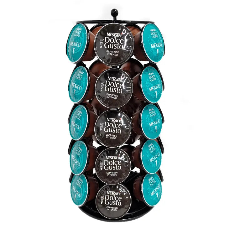 DecorBites™ Dolce Gusto Capsule Rack: Rotatable Metal Pod Holder Display Shelf for 35 Capsules