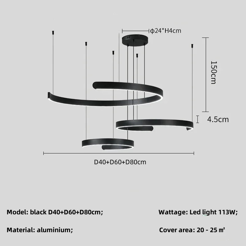 Lámpara colgante tipo araña LED negra DecorBites™ para vestíbulo, escaleras o bar; lámpara colgante minimalista para interiores.