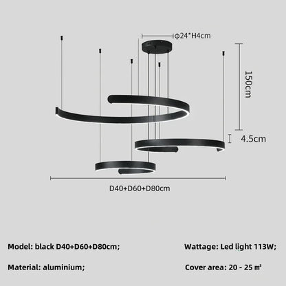 Lámpara colgante tipo araña LED negra DecorBites™ para vestíbulo, escaleras o bar; lámpara colgante minimalista para interiores.