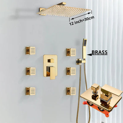 DecorBites™ Gold Rainfall Shower Head Massage System Wall Mounted Bath Mixer Tap