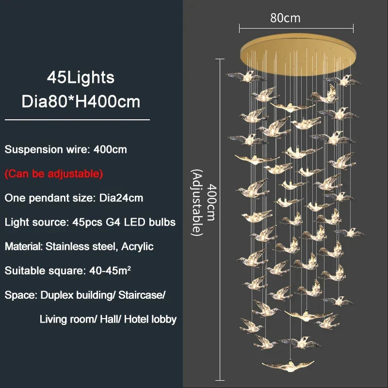 DecorBites™ Bird Design LED Chandelier for Luxury Living Room and Restaurant
