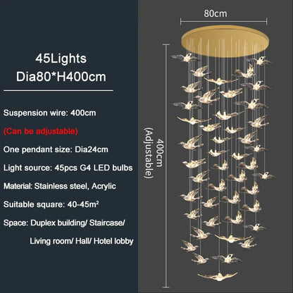 DecorBites™ Bird Design LED Chandelier for Luxury Living Room and Restaurant