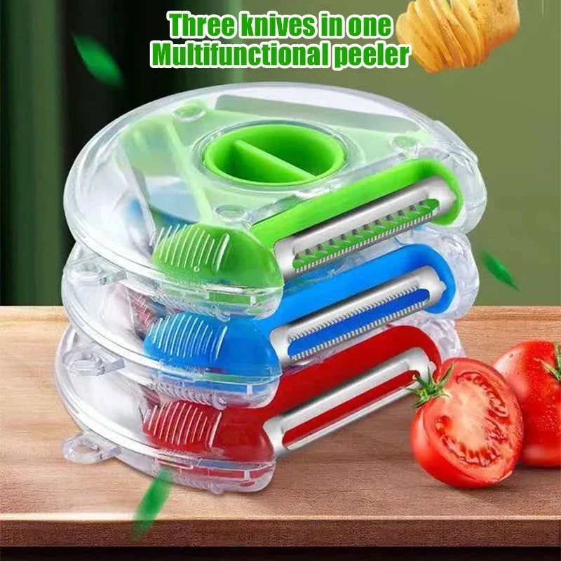 DecorBites™ 3-in-1 Magic Peeler Trio Set: Slicer, Shredder, Julienne Cutter - Kitchen Tool