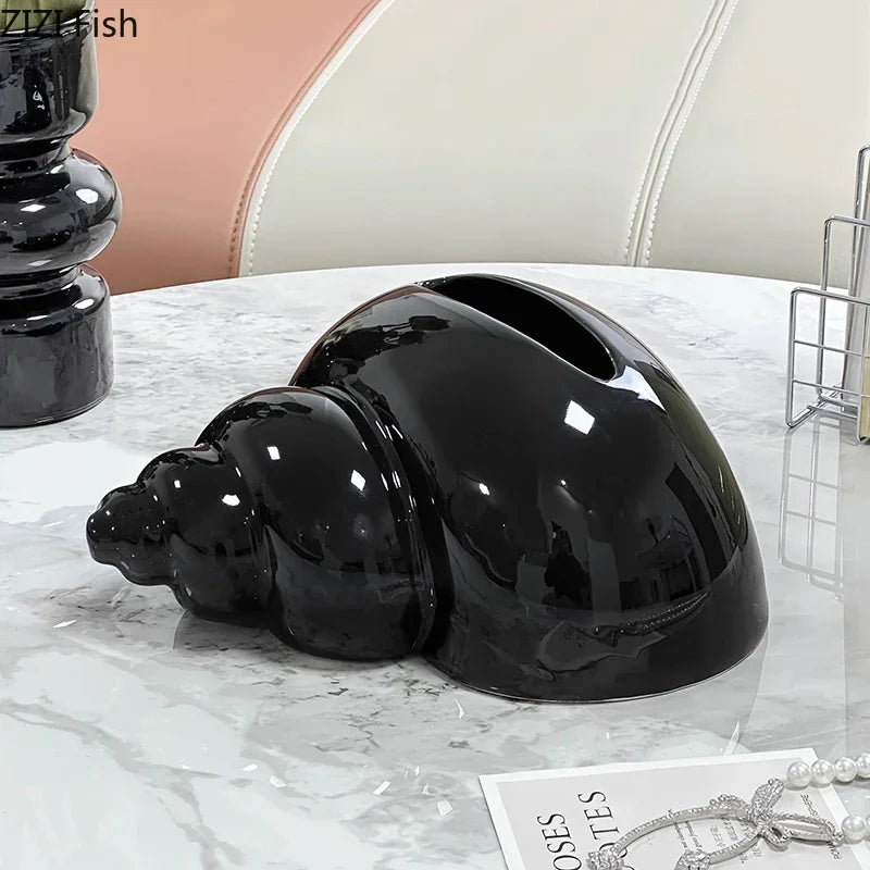 DecorBites™ Conch Ceramic Tissue Box - Chic Desk Decoration and Coffee Table Accessory