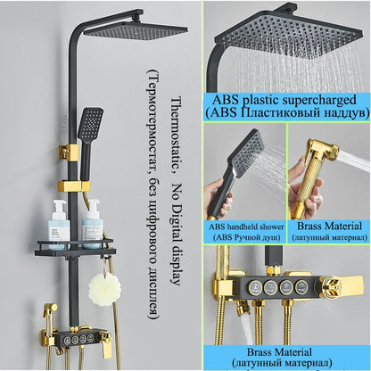 DecorBites™ Digital Display Thermostatic Shower Faucet Set Rainfall Shower Mixer