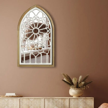 DecorBites™ Gothic Rose Window Carved Mirror for Wall Decor in Living Room, Bedroom