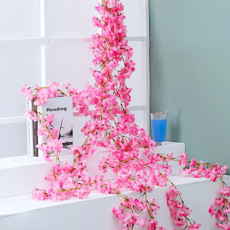 DecorBites™ Ramo de flores artificiales de sakura: Decoración para arco de rosas de jardín en bodas