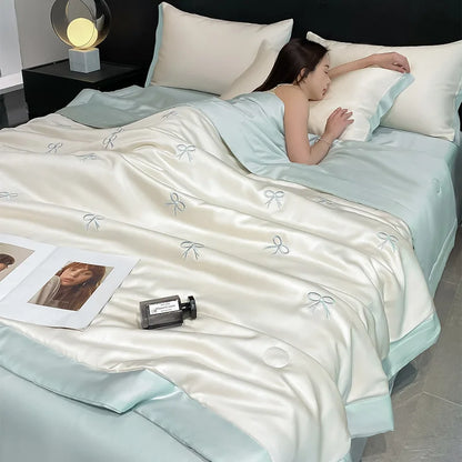 DecorBites™ Bowknot Embroidered Summer Bedding Set - Soft & Skin-friendly Quilt, Duvet, Pillowcases