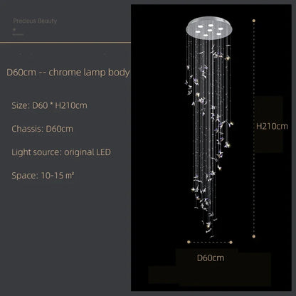 DecorBites™ Butterfly Crystal Chandelier for High Ceilings - Modern Staircase Pendant Lighting