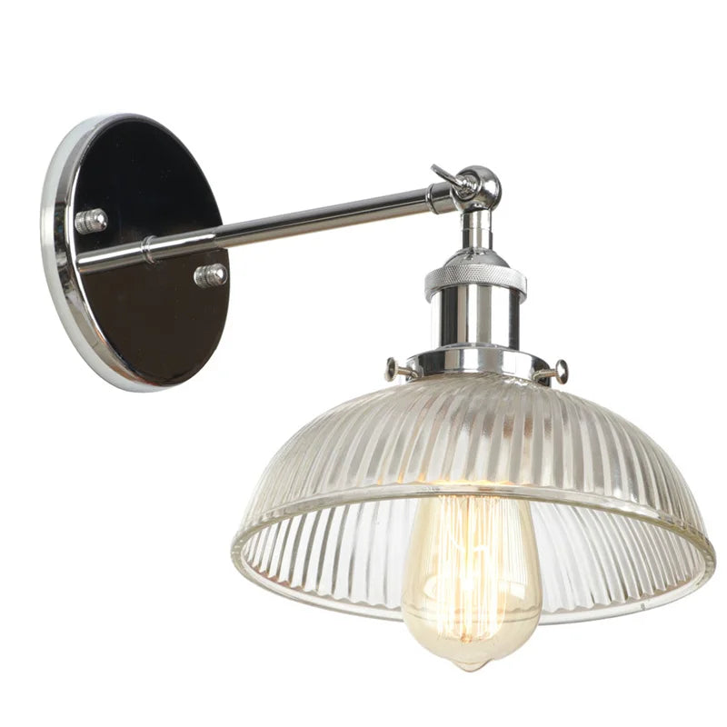 Chrome Glass Ribbed Stairway Sconce
