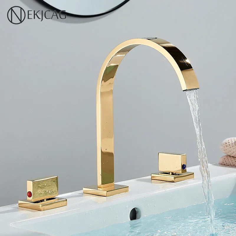 DecorBites™ Crystal Handle Gold Bathroom Basin Faucet Three Hole Mixer for Bathtub