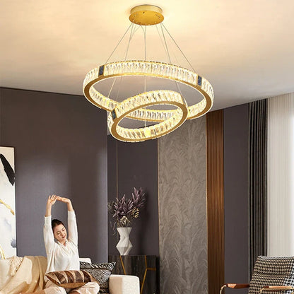 DecorBites™ Crystal Round Ceiling Chandelier LED Pendant for Kitchen Dining Room Villa