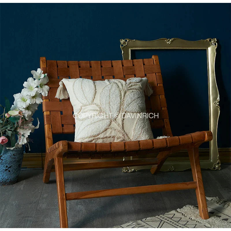 DecorBites™ Boho Leaf & Geometry Tufted Cushion Cover with Tassels: Modern, Soft Woven Decor