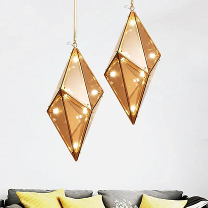 DecorBites™ Diamond Glass LED Pendant Light Smoky Gray Amber Hanging Lamp for Living Room