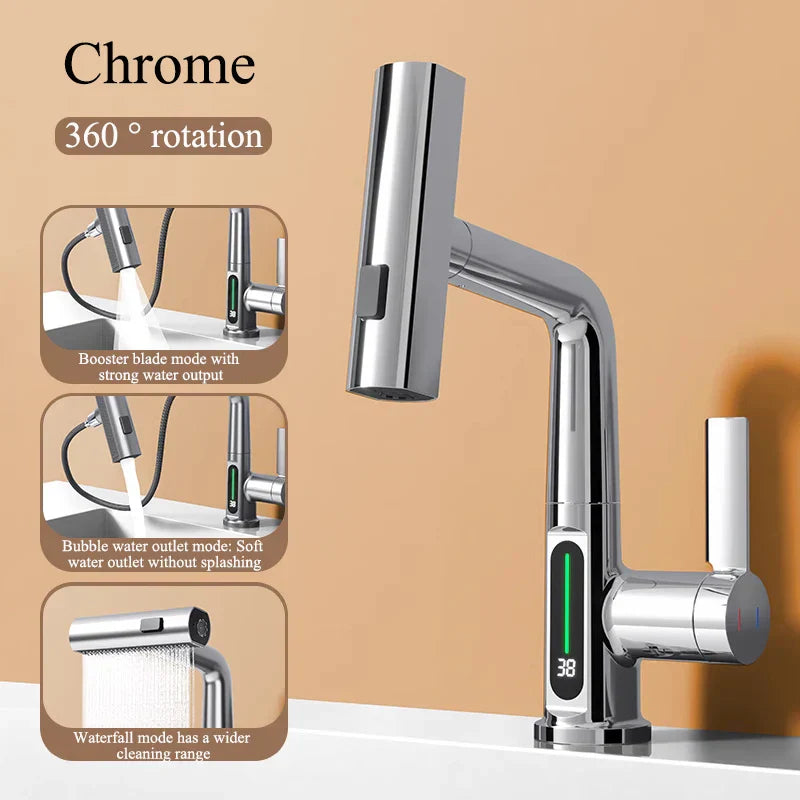 DecorBites™ Digital Display Waterfall Basin Faucet with Temperature Control