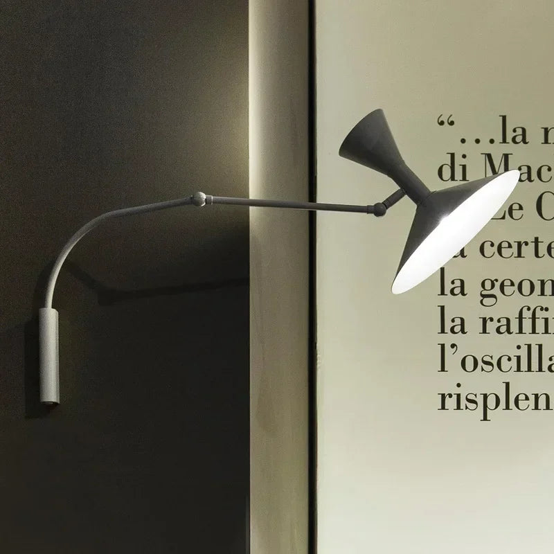 مصباح حائط DecorBites™ بذراع طويل قابل للتعديل للقراءة وغرفة النوم، مع إضاءة LED متأرجحة بسيطة