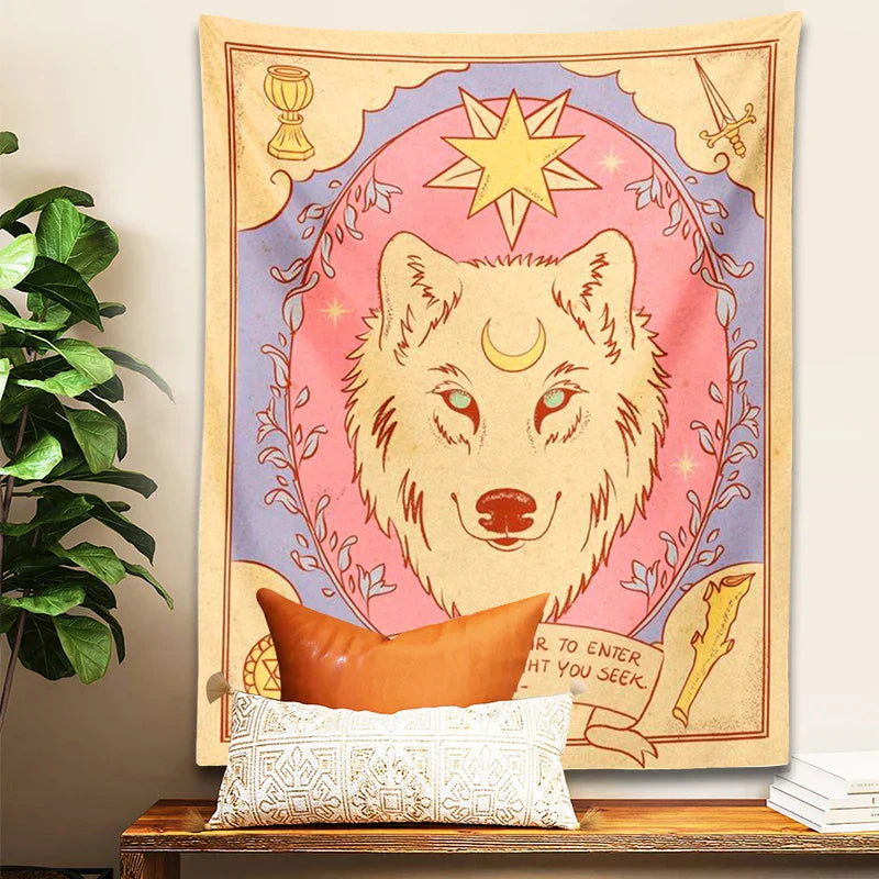 Decobites Tarot Tiger Tapestry Wall Hanging | Sun Moon Aesthetic Tapestries Bohemian Bedroom Decor