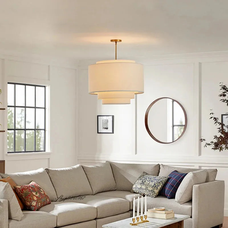 DecorBites™ Japanese Style Tiered Pendant Lamp: Minimalist Fabric Shade for Living Room & Kitchen Counter