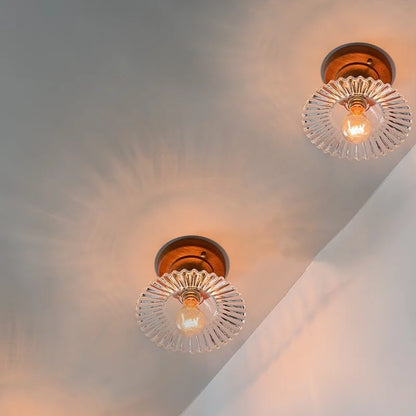 DecorBites™ Green Glass LED Ceiling Lamp Nordic Wood Copper Ceiling Lights