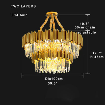 DecorBites™ Crystal Chandelier: Dimmable Gold/Black Stainless Steel Hanging Lamp