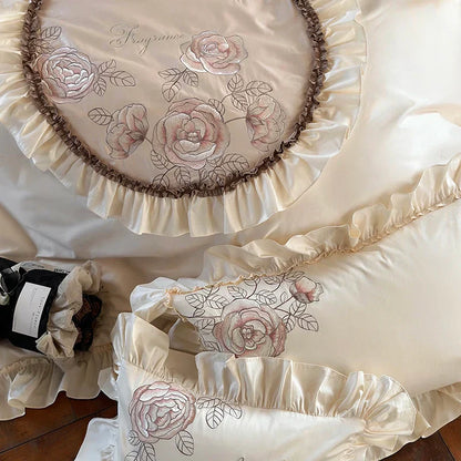 Decobites Luxe Rose Flowers Embroidery Bedding Set 1000TC Egyptian Cotton Queen King