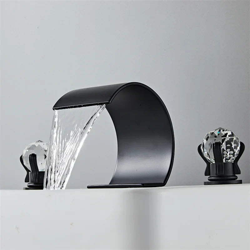 Grifo de baño con mango de cristal dorado Decorbites™ - Grifo de fregadero de latón de montaje amplio
