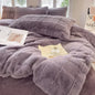 Decobites Faux Rabbit Fur Plush Queen Duvet Cover Set Warm Cozy Bedding