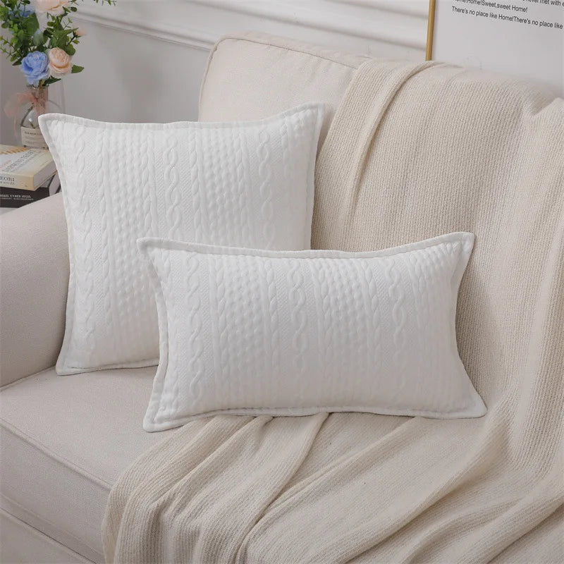 Funda de cojín de algodón con pompón de encaje Decorbites™, 50x50 cm, Bolas blancas, Funda suave para asiento, Decoración del hogar